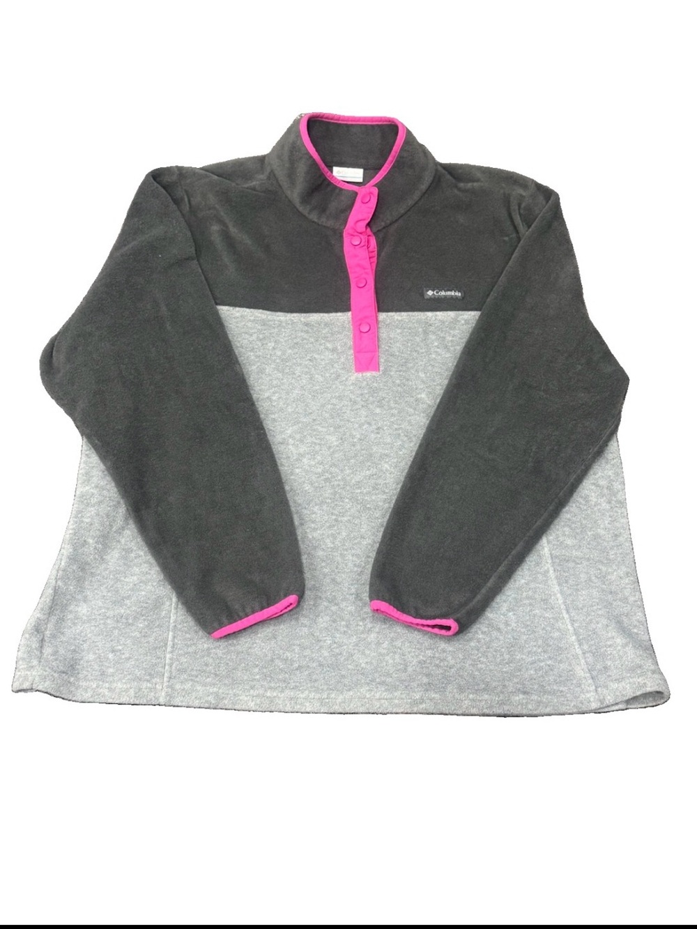 Columbia Women’s 3X Fleece Pullover Snap Neck Gray Black Pink Colorblock Plus